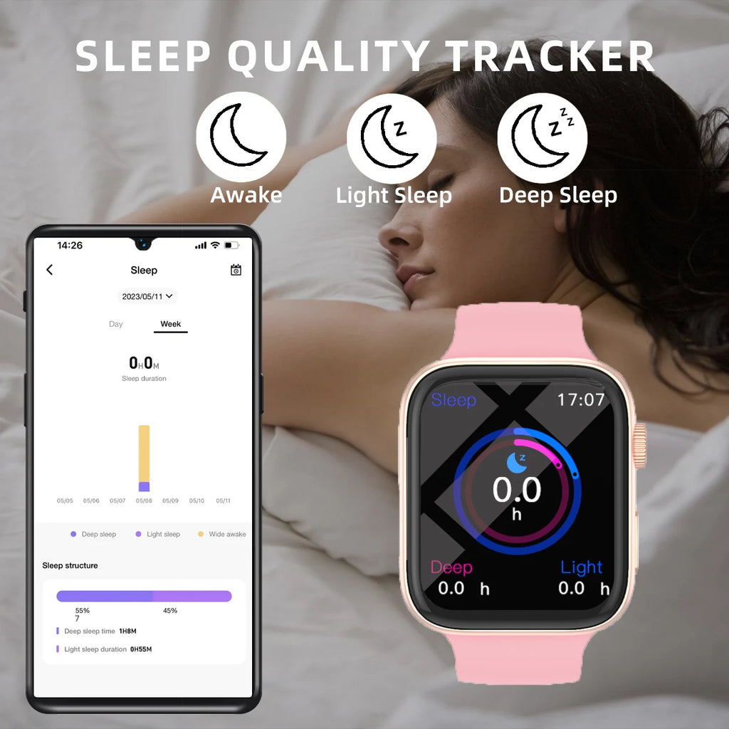 Fashion Sports Smart Watch  Men & Women 1.83in Full Touch Screen Fitness Tracker  Watch