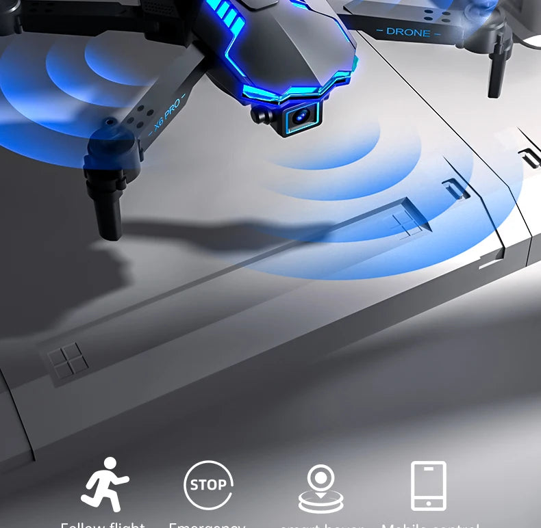 X6Pro Mini Drone 4K Professional HD Camera with Large Screen 2.4G WIFI FPV Dron Brushless Optical Flow Hover Folding Quadcopter