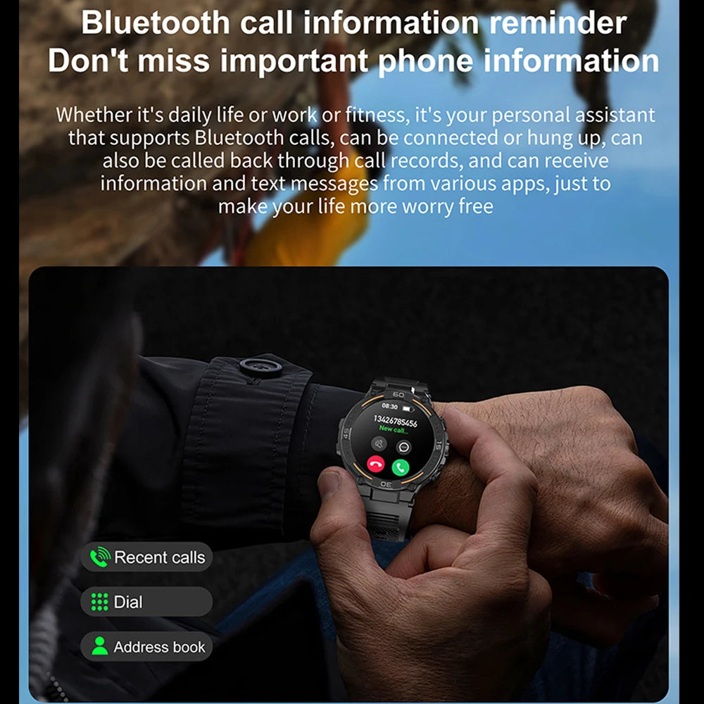 Outdoor Military Rugged Smartwatch Men Full Screen Touch 24 Hours Heart Rate 100+ Sports Mode Bluetooth Call Smartwatch