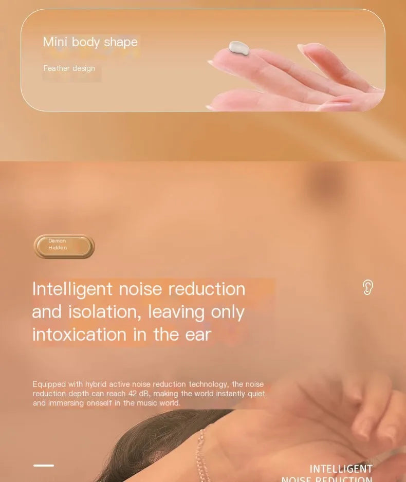 Invisible Mini Earphone Wireless Bluetooth 5.3 Noise Cancellation Painless Sleep Earphone TWS Lightweight Hifi Sports Headphone