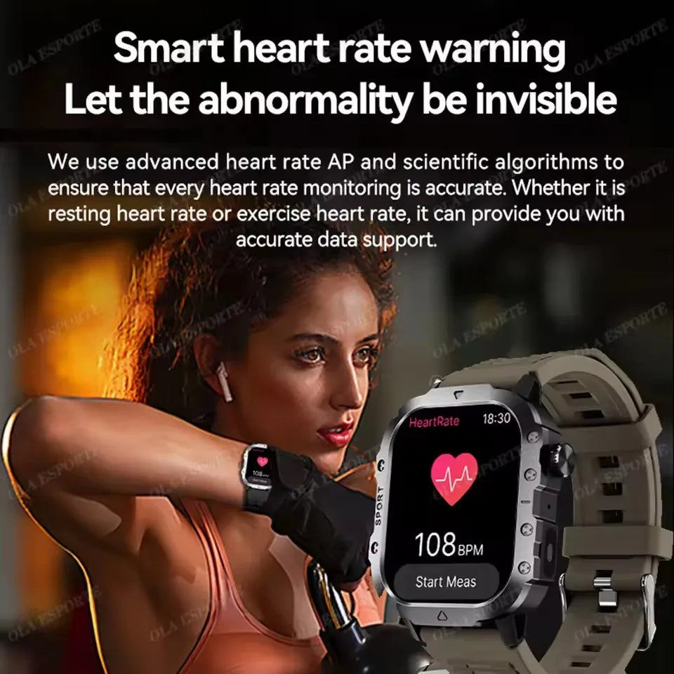 Military Smart Watch Men Waterproof Outdoor Sports Tracker LED Flashlight Bluetooth Call Men Smartwatch For Android iOS