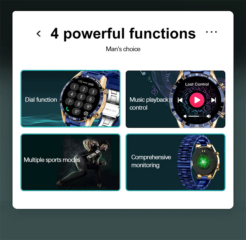 LIGE New Bluetooth Call Smart Watch Men Heart Rate Monitor Luxury Steel Sport Fitness Smartwatch IP67 Waterproof For Android iOS