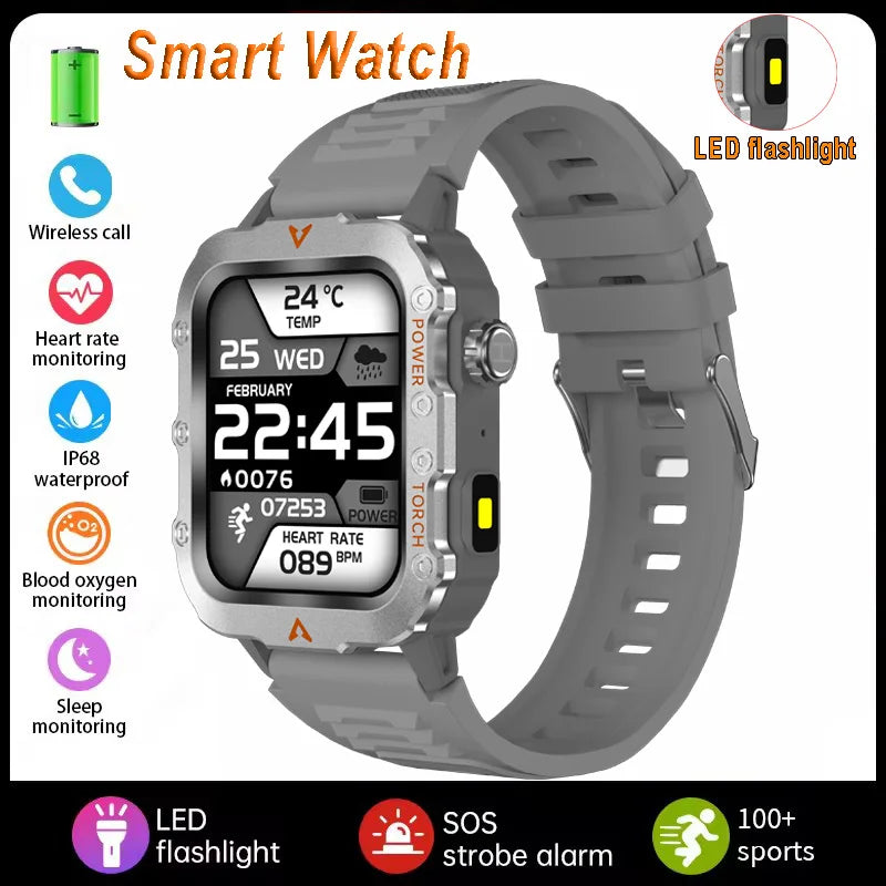 2026 New Military Smart Watch Men IP67 3ATM Waterproof Outdoor Sports Fitness GPS Tracker Health Monitor BT Call Smartwatch LS