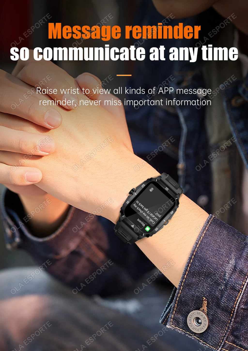 Smart Watch 3ATM Waterproof 1.96" IPS Screen Military KT71 Men 100+ Sport Mode Heart Rate Blood Pressure Bluetooth Call