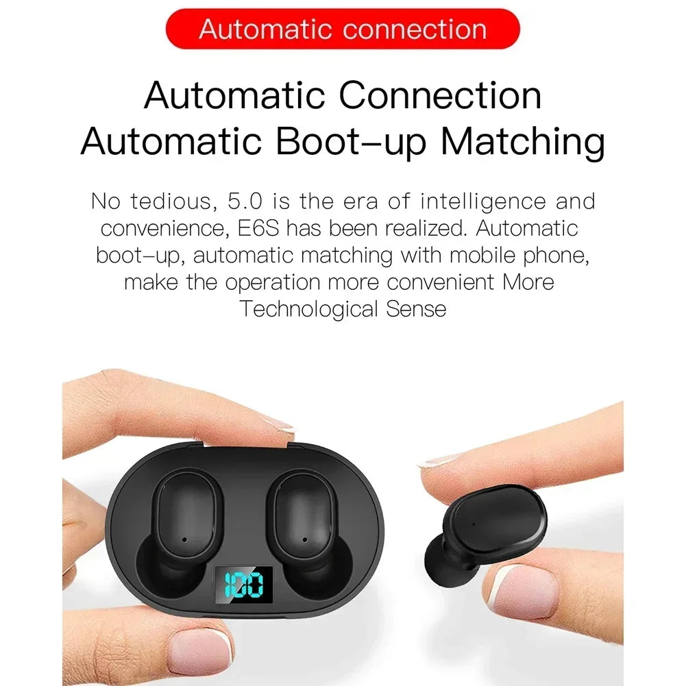 2026 New E6S Wireless Earbuds Noise Canceling Waterproof Ear Buds in-Ear Stereo Headphones with LED Display Charging Case