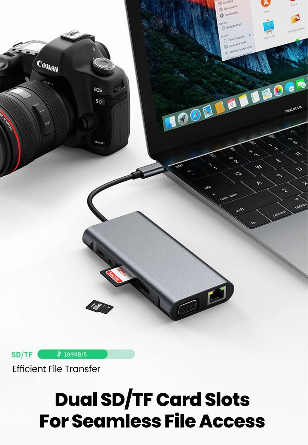 11-in-1 Type-C Docking Station USB C Splitter to USB3.0/USB2.0/4K HDMI/VGA/PD 87W/100M RJ45/AUX/SD/TF Adapter For Laptop Macbook