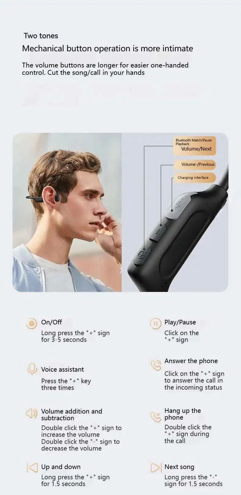 Bone Conduction Bluetooth Earphones Wireless Headset Waterproof Dual Mic Noise Reduction Type-c Charging Sports Earphone
