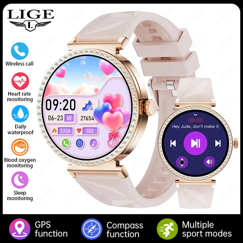 LIGE New 1.27" HD Screen Smart Watch For Women Health Band Waterproof Fitness Tracker Bluetooth Call Bracelet Ladies Smartwatch