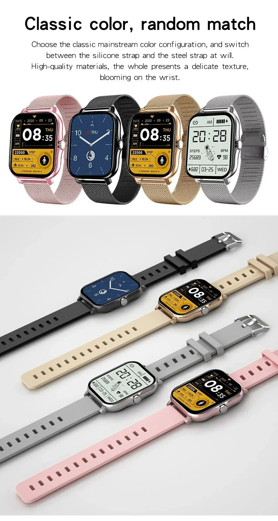 New Smart Watch Android IOS Phone 1.44 Inch Color Screen Bluetooth Call Blood Oxygen/Pressure Monitoring Smart Watch Women Men
