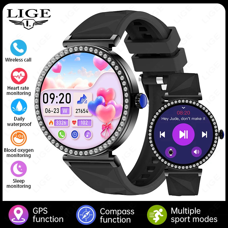 LIGE New 1.27" HD Screen Smart Watch For Women Health Band Waterproof Fitness Tracker Bluetooth Call Bracelet Ladies Smartwatch