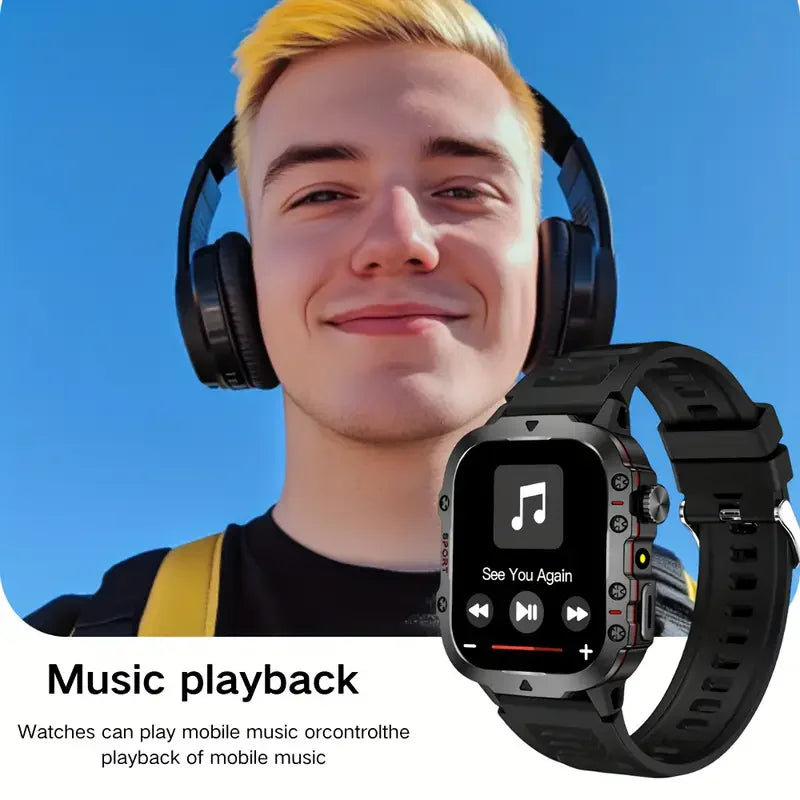 2026 Rugged Military Smart Watch Men's Outdoor Watch LED Flashlight 1.81'' HD Touch Screen Voice Bluetooth Call Smartwatch Gifts