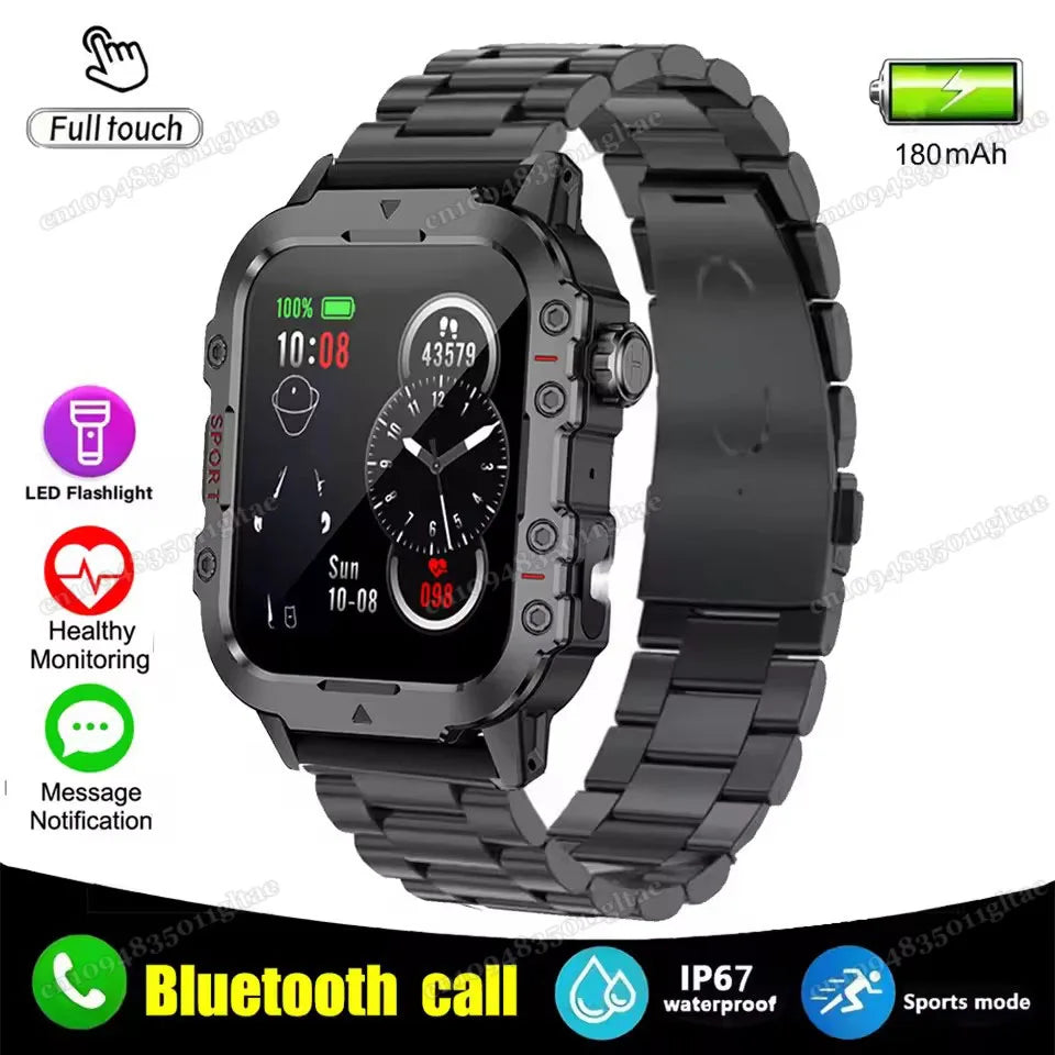 Military Outdoor Smart Watch Men’s GPS Tracking Flashlight Bluetooth Call 2.01" AMOLED Screen 5ATM Waterproof Sports Smartwatch
