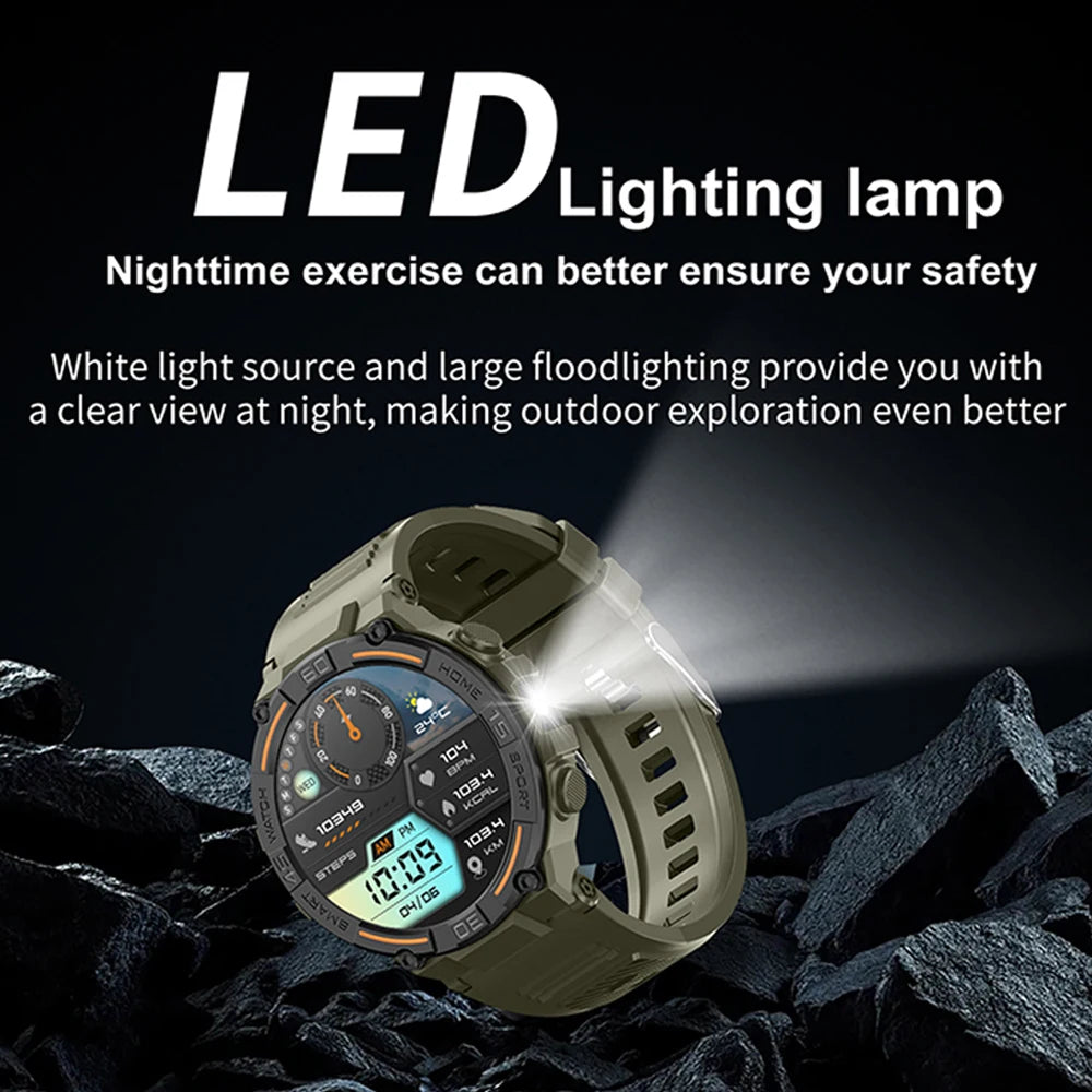 Outdoor Military Rugged Smartwatch Men Full Screen Touch 24 Hours Heart Rate 100+ Sports Mode Bluetooth Call Smartwatch