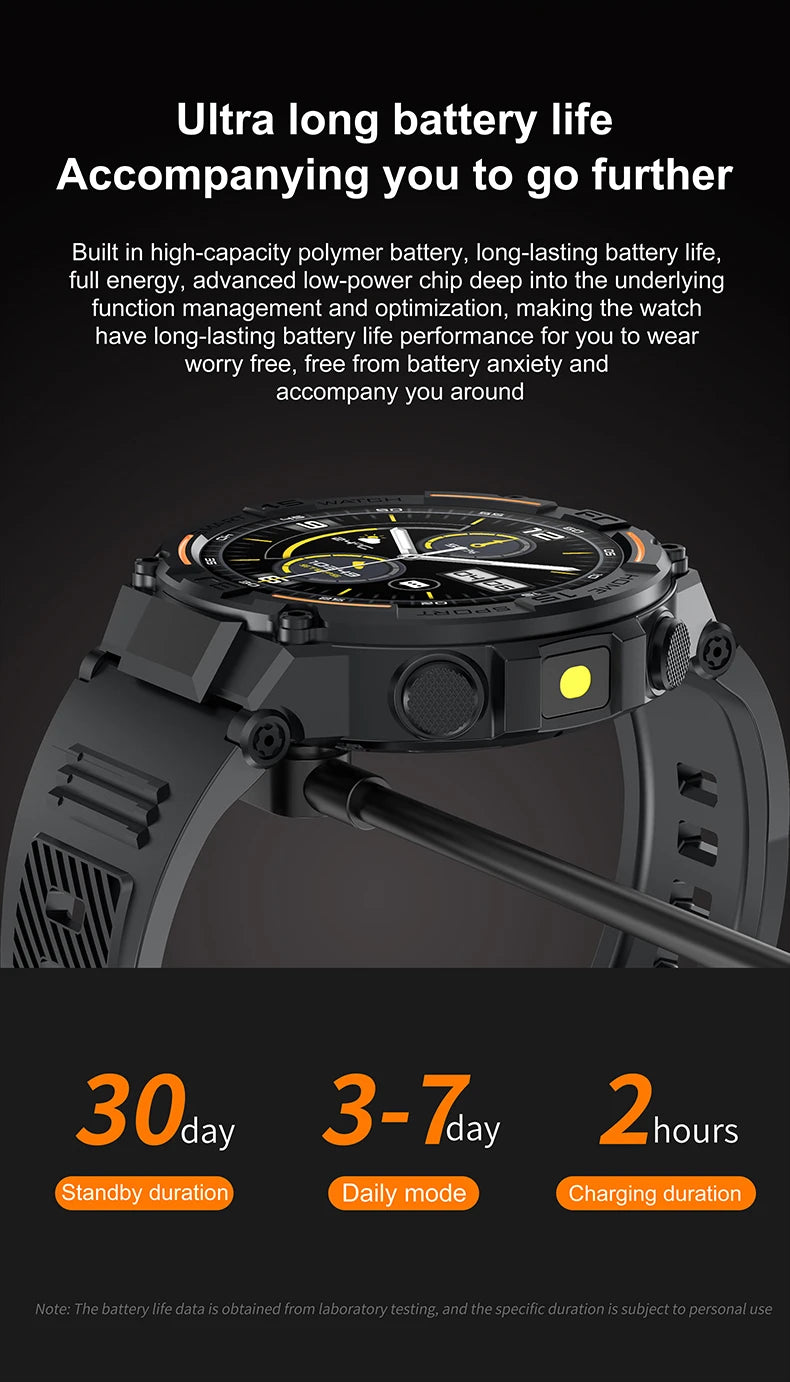 Outdoor Military Rugged Smartwatch Men Full Screen Touch 24 Hours Heart Rate 100+ Sports Mode Bluetooth Call Smartwatch