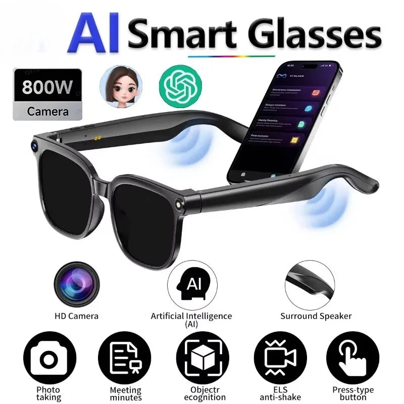 Smart Glasses 800W HD Camera Video Simultaneous Interpretation Bluetooth Call Outdoor Sport AI Smart SunGlasses For Mens Women
