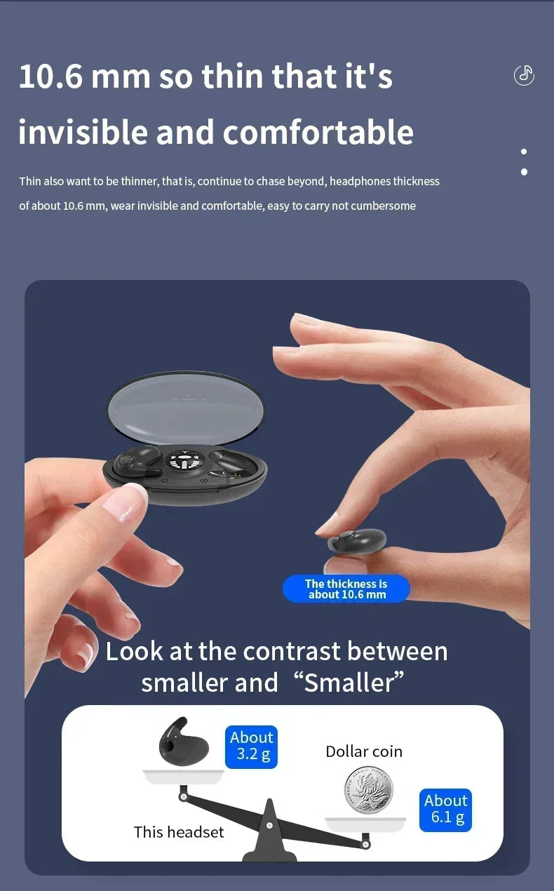 HiFi Stereo Sports Wireless Headsets Mini Bluetooth 5.3 Earphones ENC Noise Cancelling Earbuds Invisible Sleep Headphones