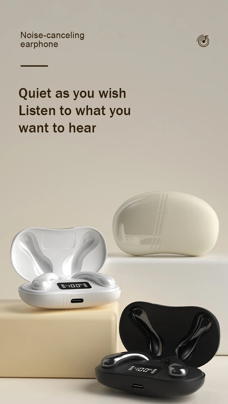 TWS Wireless Bluetooth 5.3 Earphone With Noise canceling LED Power Display Sport Earbuds Casein-Ear Music Clip on Earpods