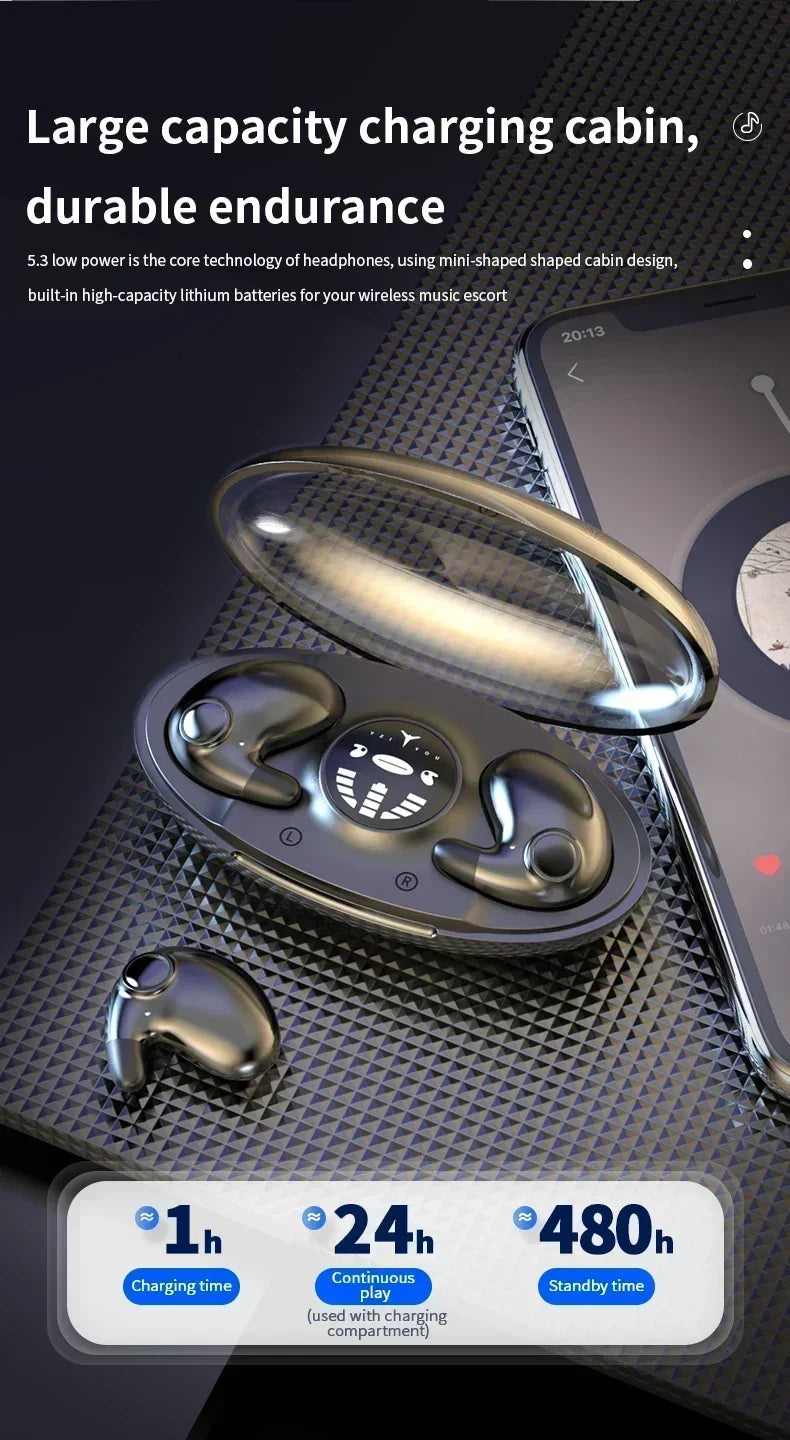 HiFi Stereo Sports Wireless Headsets Mini Bluetooth 5.3 Earphones ENC Noise Cancelling Earbuds Invisible Sleep Headphones
