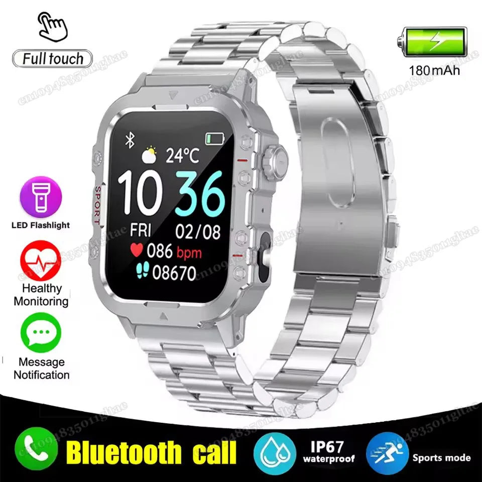 Military Outdoor Smart Watch Men’s GPS Tracking Flashlight Bluetooth Call 2.01" AMOLED Screen 5ATM Waterproof Sports Smartwatch