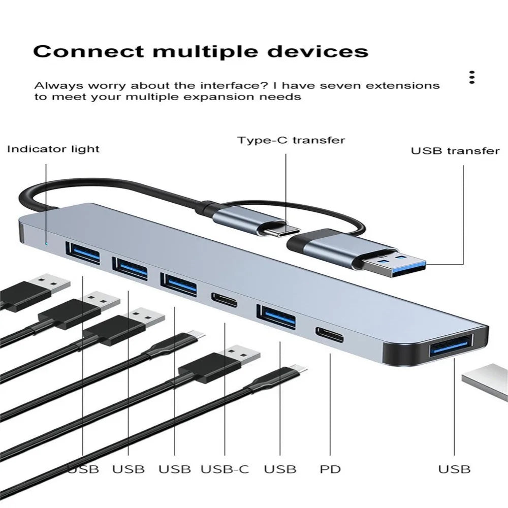 1 To 7 Type-c Expansion Dock Hub Multi Interface Multifunctional 7-in-1 USB Splitter Splitter Grey Type-C Docking Station