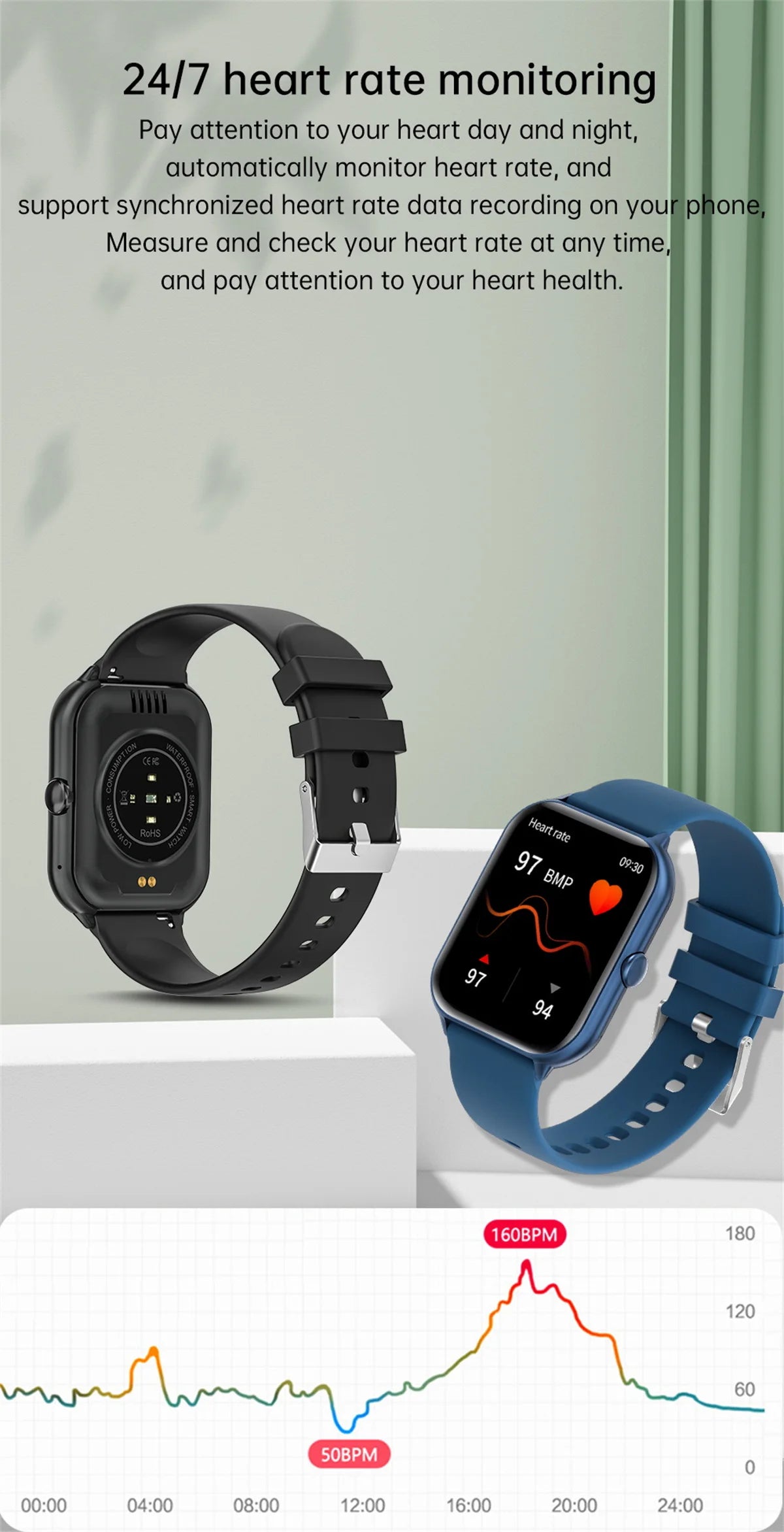 Smart Watch Men Women 1.95" HD ouch Screen Bluetooth Voice Call Heart Rate Monitoring Fitness Sports Tracker 100+ Sports Modes