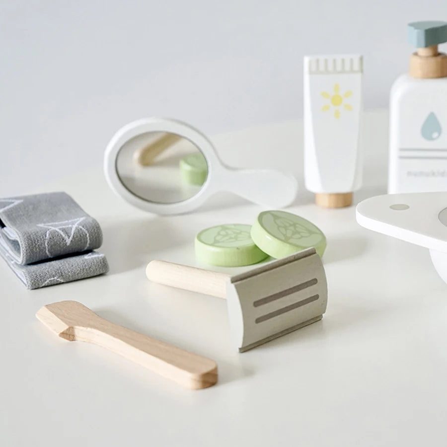 Girls Pretend Play Kid Make Up Beautiful Makeup Set Hairdressing Simulation Wooden Toy For Girls Children Dressing Cosmetic