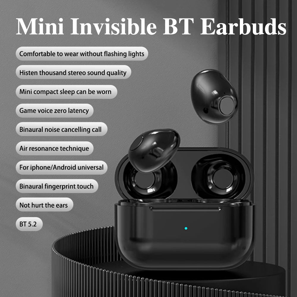 Invisible Sleep Mini Headphones Bluetooth TWS Wireless Earphones with Microphone Noise Cancelling In-Ear Earbuds Sports Headset