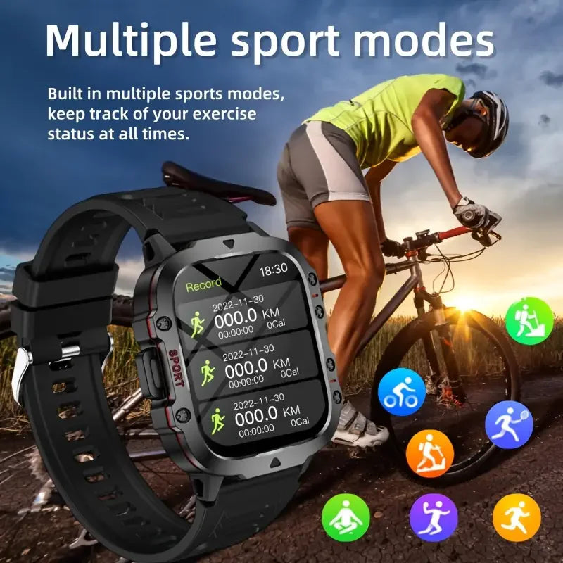 2026 Rugged Military Smart Watch Men's Outdoor Watch LED Flashlight 1.81'' HD Touch Screen Voice Bluetooth Call Smartwatch Gifts