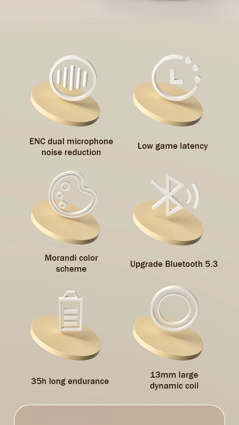TWS Wireless Bluetooth 5.3 Earphone With Noise canceling LED Power Display Sport Earbuds Casein-Ear Music Clip on Earpods