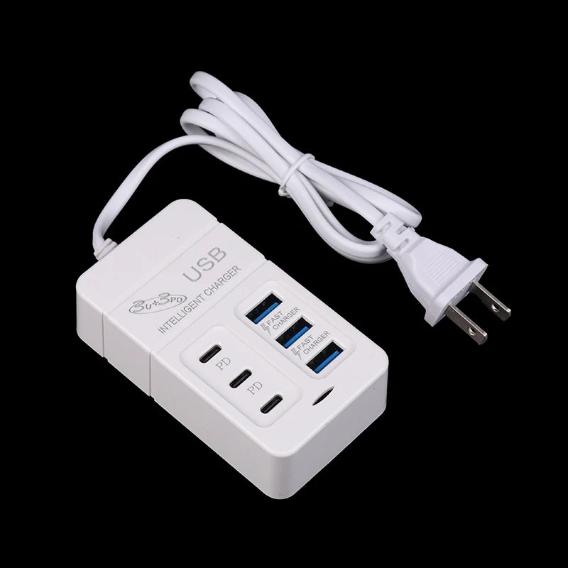 US Plug 6-Port Multiport USB Charger 35W PD Type-C – Fast Charge Wall Adapter, Type-C USB Hub for Mobile Phones【No】