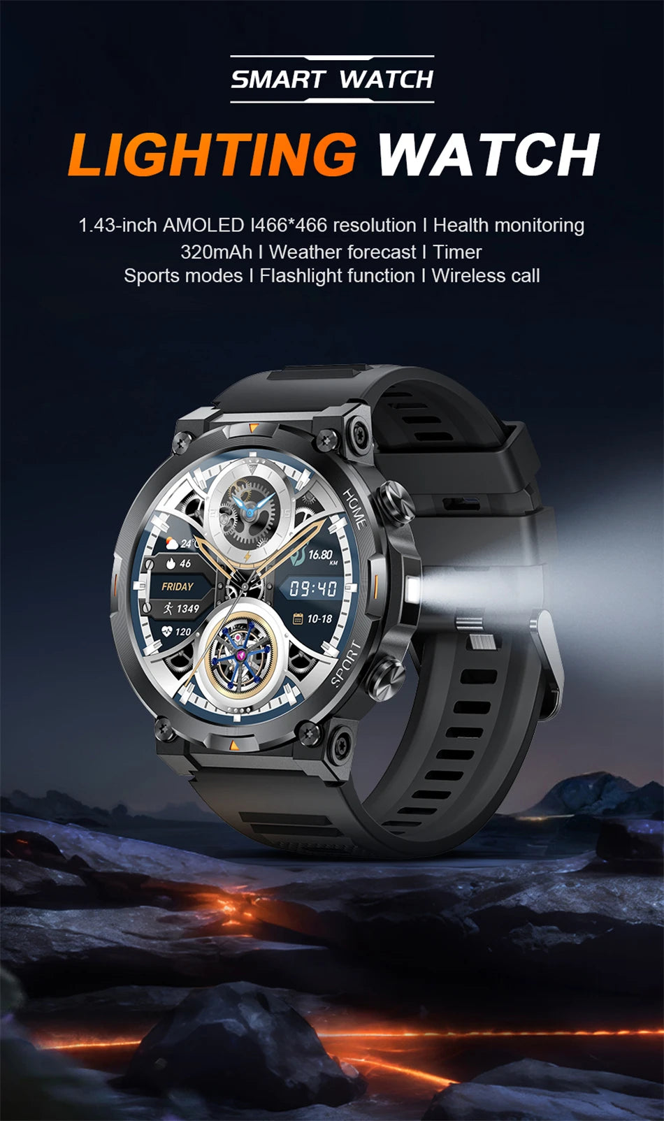 LIGE Smart Watches Men's Rugged Military Bluetooth Call IP68 Waterproof Sports Fitness Outdoor Health Smartwatch For Android IOS