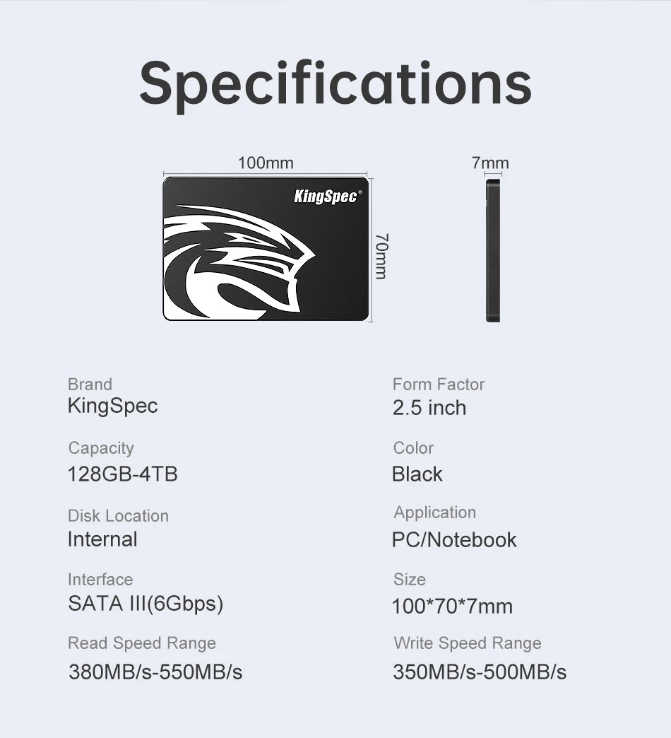 KingSpec SSD 2.5'' SATA3 256GB 64GB 128GB Hdd 512GB 1TB 2TB SSD Internal Disk Solid State Drive Hd for Laptop Desktop PC